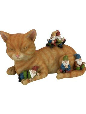 Miniature Cat & Gnomes Figurine - "A Relaxing Day" Fairy Garden Decor